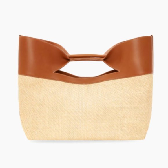 NWT - Alexander McQueen Large Leather Raffia Bow Bag Natural Tan - Picture 4 of 16